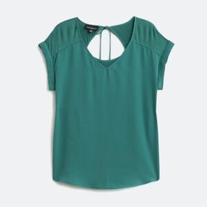 NWT Fortune + Ivy Cheylee tie back mixed material blouse in teal green